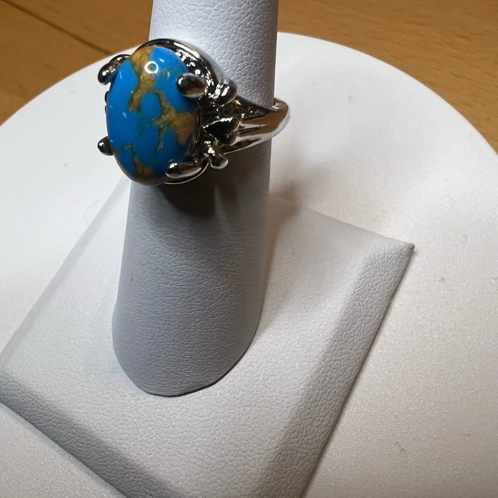 Brand New “Blue Gem”Turquoise Silver Statement Ring